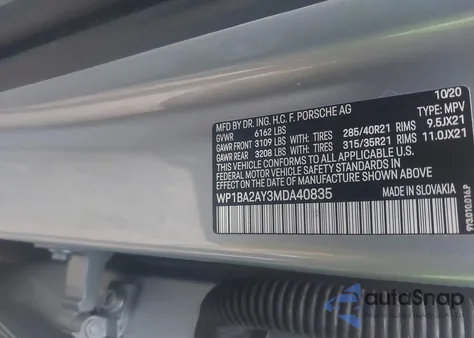 2021 Porsche Cayenne Coupe z USA, uszkodzony, nr VIN WP1BA2AY3MDA40835